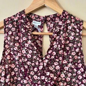 Dynamite| Pretty Y2K Black & Pink Floral VNeck Ruffle Sheer Glowy Top Shirt Sz L